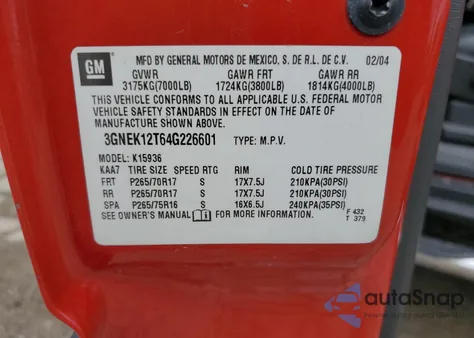 2004 Chevrolet Avalanche K1500 from USA, damaged, VIN 3GNEK12T64G226601